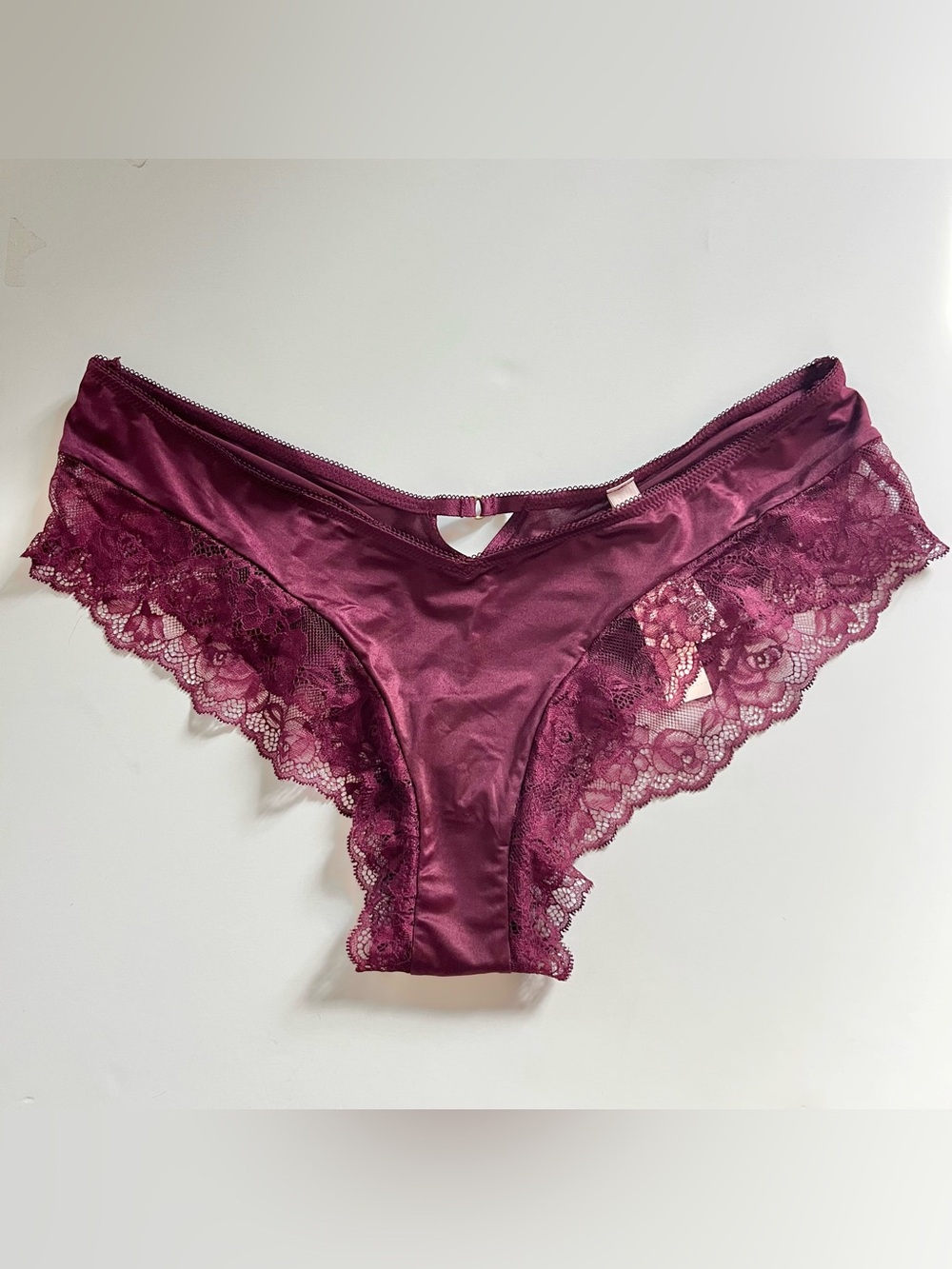 Victoria’s Secret Rose Lace Trim Cheeky Panty Very Sexy Kir Maroon L NWT